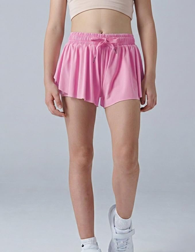 3 Pack Girls Flowy Shorts with Spandex Liner 2-in-1 Youth Butterfly Skirts for Fitness, Running, Sports