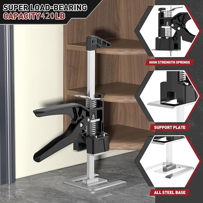 Labor Saving Arm Jack Handle 2 Pack, Construction Jack, Wall Tile Locator, Multi Function Height Adjustment Lifting Device, Door Panel Lifting Cabinet, Raised 9.8 in, Pair Dynamic Load 420 LB