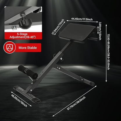 Roman Chair Back Extension Machine Foldable 5 Position Adjustable Sit up Exercise Multi-Functional Hyperextension Bench Workout Equipment Ab Machine Angle Height Adjust 330LBS Heavy-Duty for Home Gym