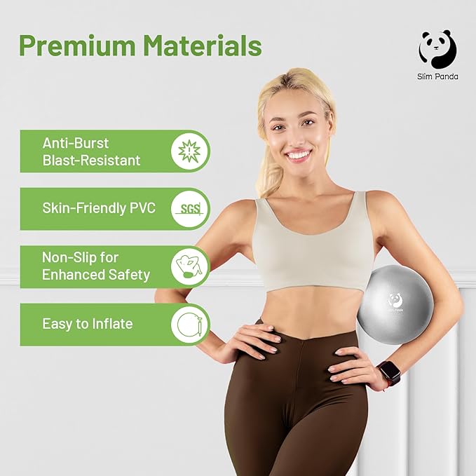 Slim Panda Pilates Ball, 9 Inch Small Exercise Ball, Anti Burst Mini Yoga Ball for Stability, Workout, Barre, Core Strength, Physical Therapy, Balance, Stretching