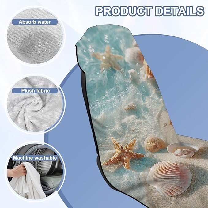 Bulopur Beach Starfish Shell Car Seat Towel Cover After Gym Workout Beach Swimming Sweating Car Seat Cover Fits for Cars SUV Sedan Truck Front Seats