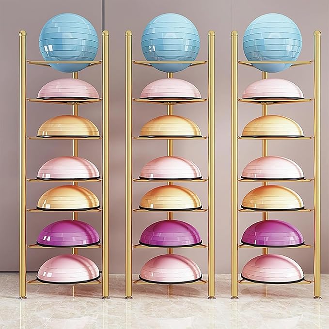 Balance Ball Half Rack 3/5/6/7 Tiers, Iron Half Exercise Balls Holder for Yoga Ball, Home Gym Studios Standing Balls Balance Trainer Shelf