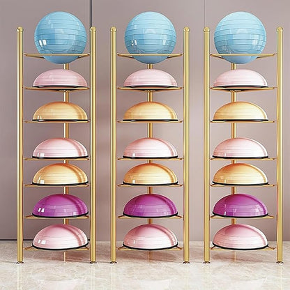 Balance Ball Half Rack 3/5/6/7 Tiers, Iron Half Exercise Balls Holder for Yoga Ball, Home Gym Studios Standing Balls Balance Trainer Shelf