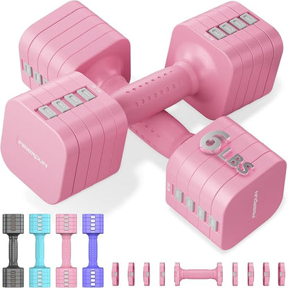 FEIERDUN 5-in-1 Adjustable Dumbbell Set of 2, 12LBS/20LBS Hand Weights for Women, Men, 1s-Adjust Dual-Stable Dumbbell Set for Women Home Gym & Outdoor