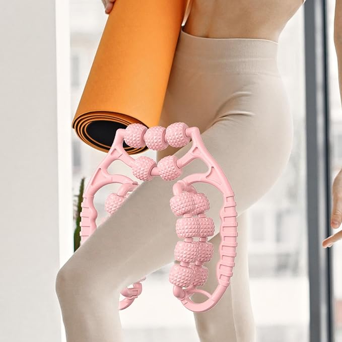 Massage Roller 21 Wheels Portable Workout Leg Massage Tool for Sports, Pink