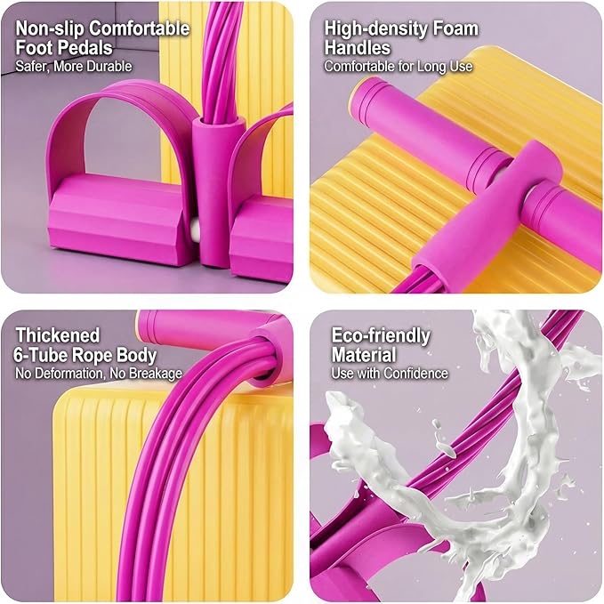 Multifunction Fitness 6-Tubes Pedal Resistance Bands with Handles，Pull up Assistance，Yoga Accessories, ab Workout Exercise Machine，Home Gym Equipment