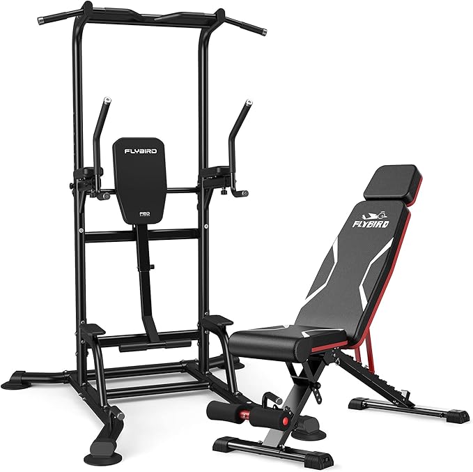 FLYBIRD Power Tower Pull Up Bar Station, Heavy Duty Dip Station with Adjustable Height, Multi-Function Pull Up Station for Home Gym Strength & Ab Workout, 800 LBS Capacity | FED Fitness