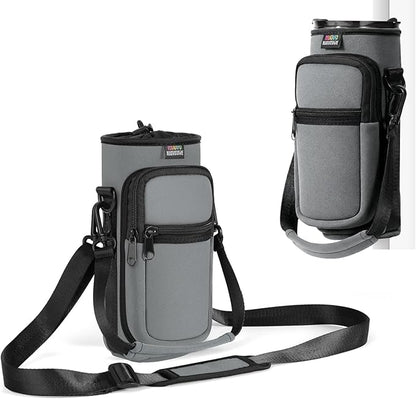 Nuovoware Water Bottle Carrier Bag,25oz/40oz/64oz Bottle Pouch Holder,Adjustable Shoulder Hand Strap 2 Pocket Sling Neoprene Sleeve Sports Accessories for Hiking Travelling Camping