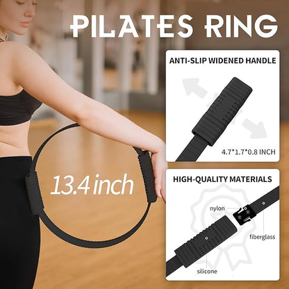 Wavar Pilates Essentials Kit for Women Pilates Equipment with 13.5" Magic Circle Mini Ball Resistance Band Premium Accessories Pilates Ring Set for Starter Workout at Home with Exercise Guide
