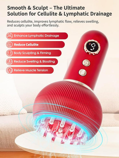 Lymphatic Drainage Massager & Anti Cellulite Massage Tool, Helps Reduce Stretch Marks & Cellulite, for Legs, Arms & Belly, Body Sculpting Machine with Microcurrent, Light, Heat & Vibration