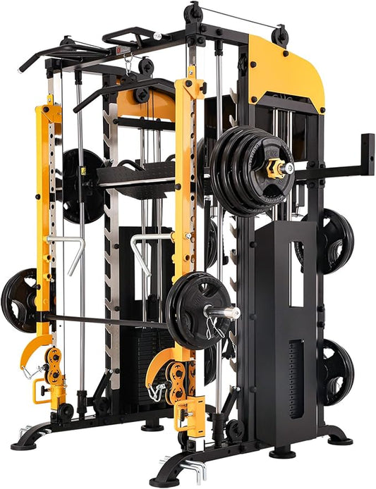 Altas Strength 3061B Smith Machine with Adjustable Lever Arms, 2:1 Pulley Ratio All-in-One Home Gym System, Commercial Grade Squat Rack with Dual 440lbs Weight Stacks & Attachment (Safe Solo Training)