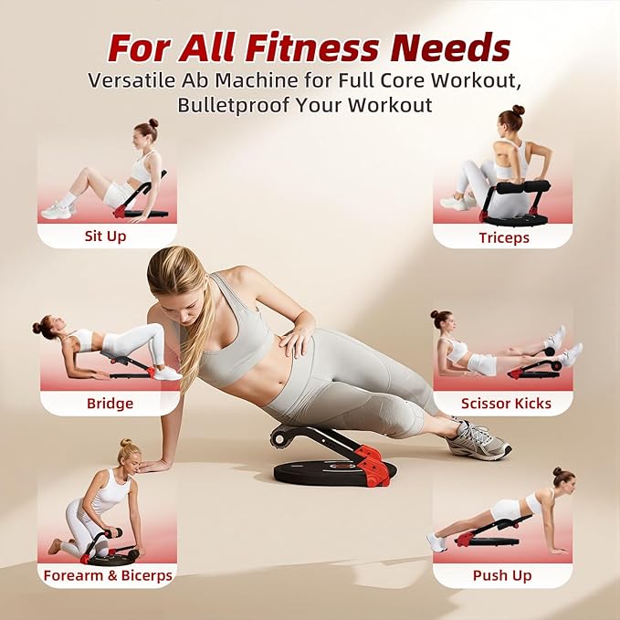 Sit Up Machine, Upgraded Ab Machine with Flat Backrest Multi-functional Ab Exercise Equipment for Home Gym with Angle Locking Accessory/4-Level Resistance/Massage Roller/330LBS Steel Frame