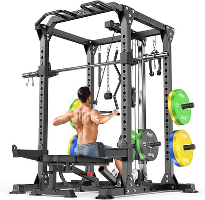 Multi-Purpose Squat Rack,Smith Machine Weight Rack Set with Cable Crossover System, Home Gym Power Racks, Power Racks and Packages