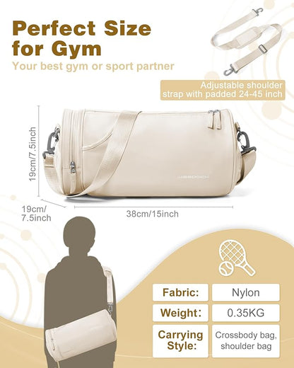 Small Gym Bag for Women, Waterproof Mini Duffle Bag Womens Spotrs Workout Bags Small Travel Duffel Bag with Wet Pocket Carry on Weekender Bags for Dance Swimming,Gym,Yoga,Fitness White