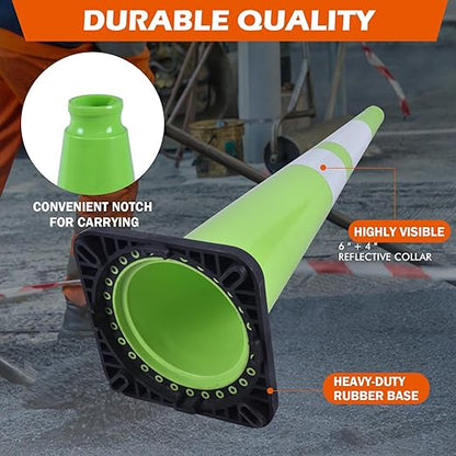 8 Pack 36 Inch Green Reflective Safety Cones, Tall Black Base Traffic Cones for Road Work, Parking Guidance and Athletic Field Marking (8, Green, 36 Inch)