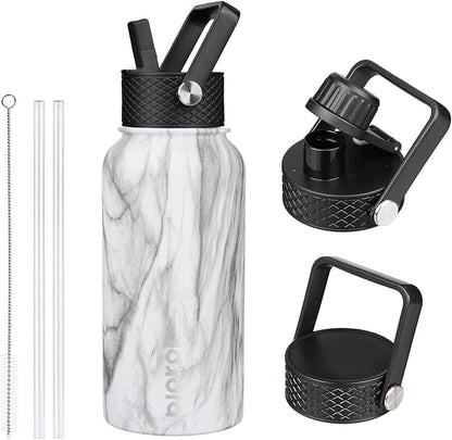 BJPKPK Insulated Water Bottles with Straw Lid, 27oz Stainless Steel Water Bottle with 3 Lids, Leak Proof BPA Free Metal Thermo, Mugs, Tumblers, Keep Cold Hot - White Birch