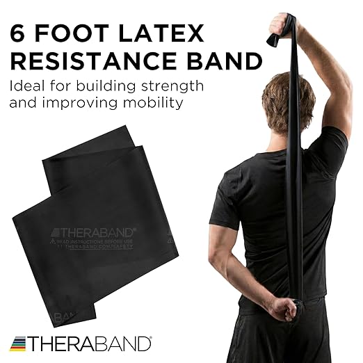 THERABAND Professional Latex Resistance Bands, Individual 6 Ft Elastic Band as Exercise Equipment, Physical Therapy, Pilates, At-Home Workouts, 6 Foot, Black, Special Heavy, Level 6