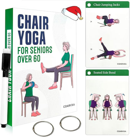Chair Yoga Workouts for Elderly-58 Exercise Cards with Chair Yoga,Gentle Seated Yoga Guide, Chair Yoga for Weight Loss & Flexibility-Exercise Cards for Seniors Over 60