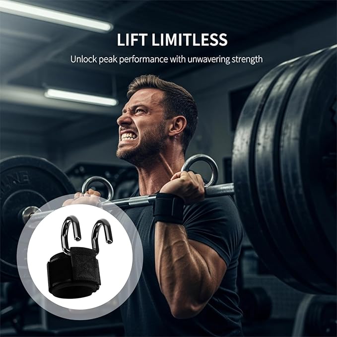 Weightlifting Hooks with Enhanced Grip, Metal Hooks and Thickened Wrist Support, Fitness Training Hooks for Barbell, Dumbbell, Pull-Up Bar, 7.9 X 5.9 X 2.4 in