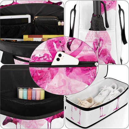 Couple Flamingo Foldable Travel Duffel Bag Tote Carry On Luggage Sports Gym Bag With Shoe Compartment For Woman Man Overnight Weekend Yoga Workout Training Handbag