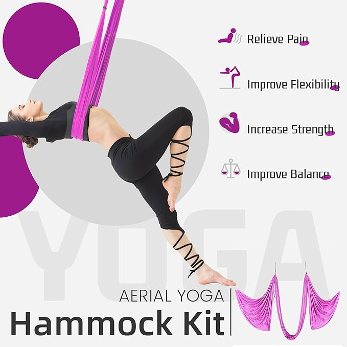 HECASA Aerial Silks Yoga Swing Set, Aerial Yoga Hammock w/Daisy Chain for Home, Inversion Exercises, Strength Training and Starter Kit