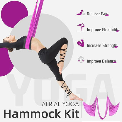 HECASA Aerial Silks Yoga Swing Set, Aerial Yoga Hammock w/Daisy Chain for Home, Inversion Exercises, Strength Training and Starter Kit