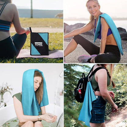 Microfiber Travel Towel, Soft Lightweight Quick Dry Towel, Super Absorbent Compact Travel & Sports & Beach Towels for Camping, Backpack, Gym, Swimming, Yoga, Hiking (XS:12"×24" -Ocean Blue)