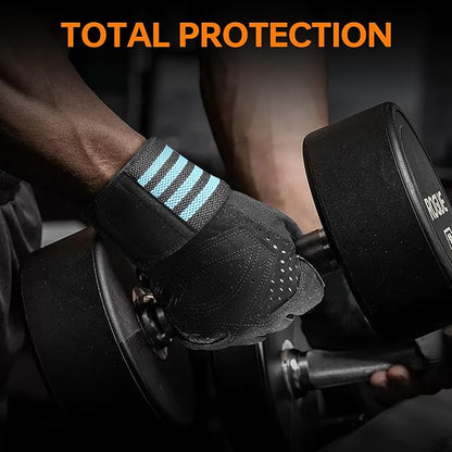 Workout Gloves for Men and Women,Ventilated Weight Lifting Gym Gloves with Wrist Wrap Support,for Weightlifting,Full Palm Protection,Training,Fitness,Hanging, black