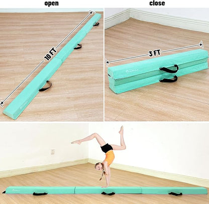 MARFULA 6 FT / 8 FT / 9 FT Folding Gymnastics Beam Foam Balance Floor Beam - Extra Firm - Suede Cover - Anti Slip Bottom with Carry Bag for Kids/Adults Home Use