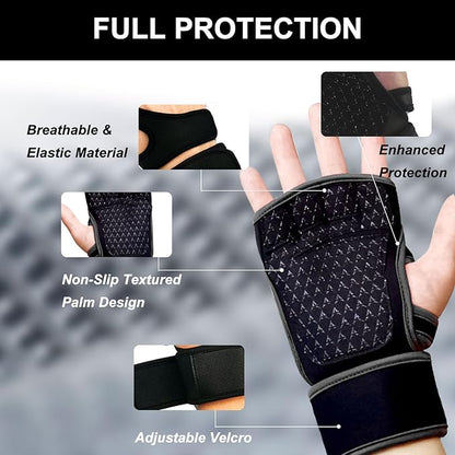 Workout Gloves for Men Women, Breathable Weight Lifting Gloves with Wrist Wraps Support for Gym, Exercise, Training and Fitness, Fingerless, Padded Full Palm Protection