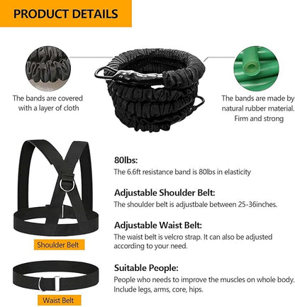 80lb Resistance Band Finess Training Set, Shoulder Belt Explosive Speed Agility Training Equipment Double People Physical Exercising Suit for Various Sports