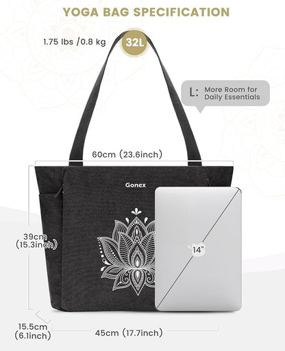 Gonex Yoga Mat Bag, Large Tote Bag with Multi Pockets for Women Men, Canvas Mat Carrier, Full Zipper Easy Access for Pilates Gym Travel