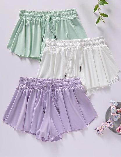 3 Pack Girls Flowy Shorts with Spandex Liner 2-in-1 Youth Butterfly Skirts for Fitness, Running, Sports