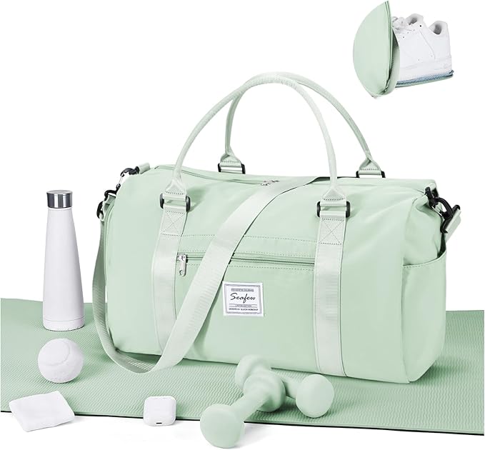 Gym Bag for Women Men with Shoes Compartment,Sports Duffle Bag Personal item travel Duffel Bags Tote Bag Small Carry on Weekender Overnight Bag Workout Dance Bag Hospital Holdalls Mint Green