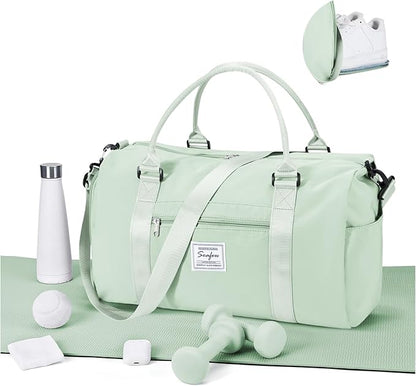 Gym Bag for Women Men with Shoes Compartment,Sports Duffle Bag Personal item travel Duffel Bags Tote Bag Small Carry on Weekender Overnight Bag Workout Dance Bag Hospital Holdalls Mint Green