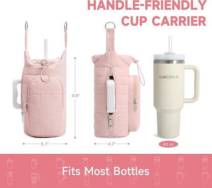 WOOMADA Water Bottle Holder Bag with Strap, 40/32 oz Crossbody Bag Gym Accessories, Sling Purses for Women（Pink）