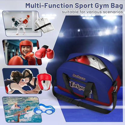 Custom Name Taekwondo Karate Duffle Bag for kids Boy Girls - Personalized Martial Arts Gear Bag, Water-Resistant Sparring Equipment Bag, Taekwondo Navy Red