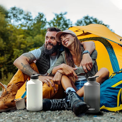 87oz Insulated Water Bottle (Cold for 48 Hrs),BPA Free&Leak Proof,1.5 Gallon Stainless Steel Water Flask,Water Jug with Straw Spout Lids for Gym,Hiking,Camping,White