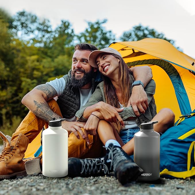 87oz Insulated Water Bottle (Cold for 48 Hrs),BPA Free&Leak Proof,1.5 Gallon Stainless Steel Water Flask,Water Jug with Straw Spout Lids for Gym,Hiking,Camping,Grey Black