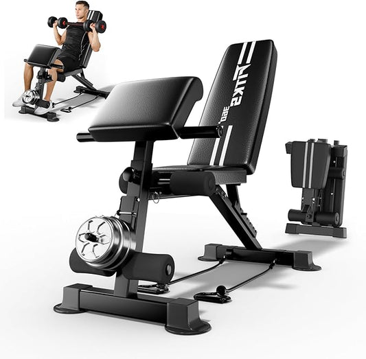 3-in-1 Adjustable Weight Bench with Leg Extension & Preacher Curl, Heavy-Duty 700LB Foldable Utility Bench for Full Body Workout, No-Installation Portable Incline/Decline/Flat Strength Training Bench for Home Gym