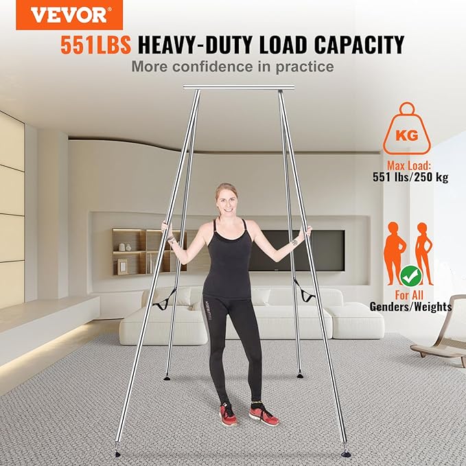 VEVOR Yoga Stand Frame, Max 441-551 lbs Load Swing Stand, Triangular Structure Aerial Rig, Aerial Silk Stands with Yoga Hammock, Standard & Height-Adjustable Version
