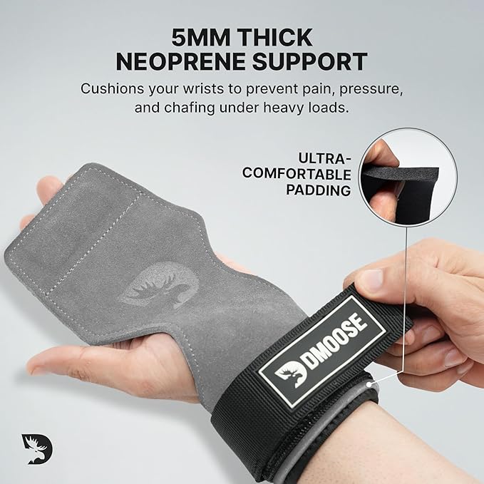 DMoose Fitness Weight Lifting Hooks (Pair) for Deadlifts, Pull Ups, Rows & Shrugs - Anti-Rip Nylon Strap Hand Grips with Thick Wrist Padding - Heavy Duty Wrist Straps for Weightlifting & Gym Workouts
