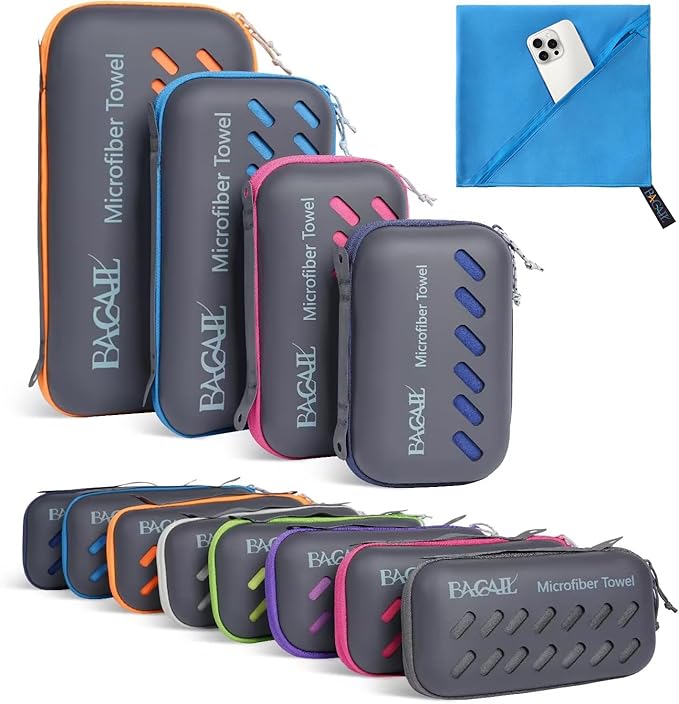 BAGAIL Camping Towel with EVA Case, Compact & Ultra Soft Microfiber Travel Towel - Super Absorbent & Lightweight Quick Dry Towels for Sports, Beach, Gym, Backpacking, Hiking and Yoga