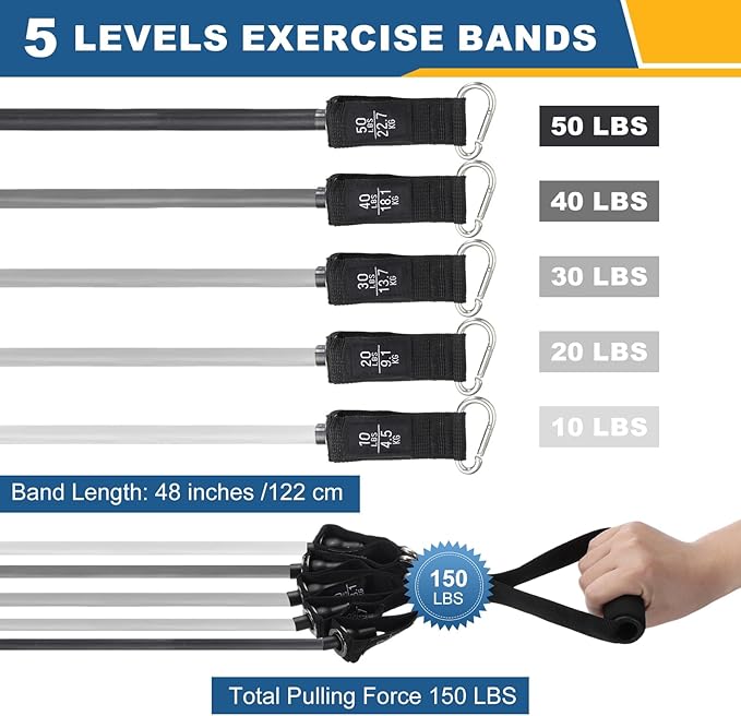 Resistance Bands Set, Exercise Bands for Working Out with Door Anchor/Handle/Ankle Strap/Pouch