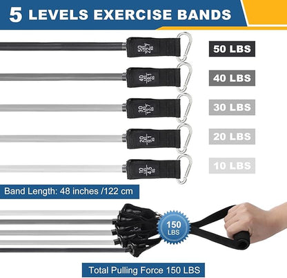 Resistance Bands Set, Exercise Bands for Working Out with Door Anchor/Handle/Ankle Strap/Pouch