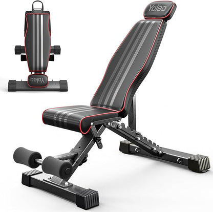 Yoleo Adjustable Weight Bench, 660LB Foldable Workout Bench with Extended Head/Neck Protection/Spine Support for Bench Press, Fast Folding Incline Decline Flat Bench