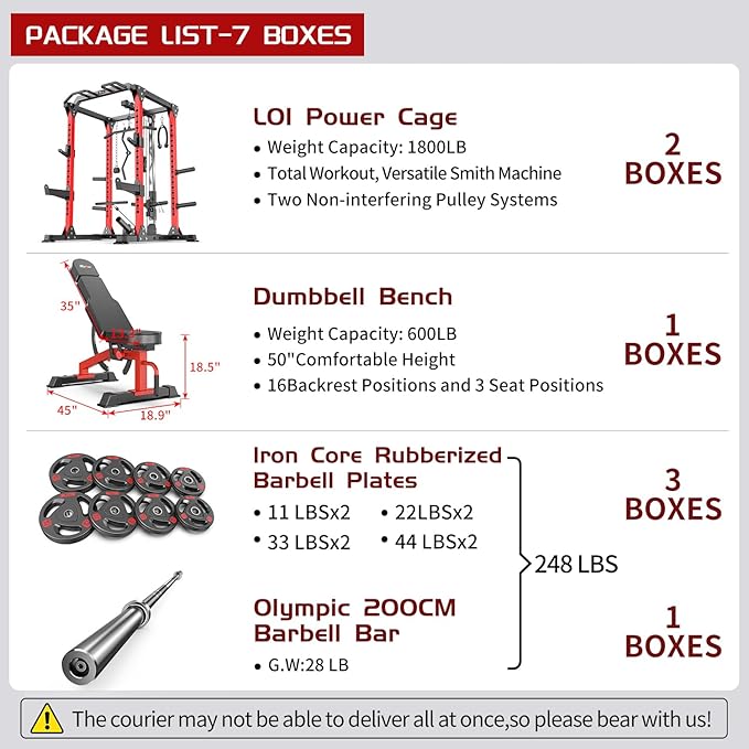 Power Cage Multi-Function Power Rack with Cable Crossover System,1800 LBS Capacity Squat Rack with Weight Bench,for Home Gym