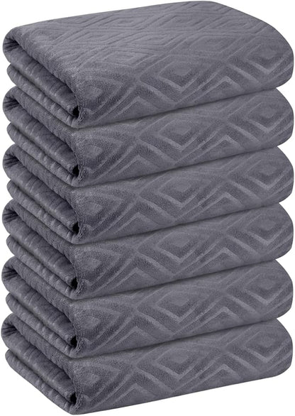 JML Bath Towel, Microfiber Bath Towels Set 6 Pack (30" x 60") - Large Size, Extra Absorbent, Quick Drying, Grey Diamond Embossed