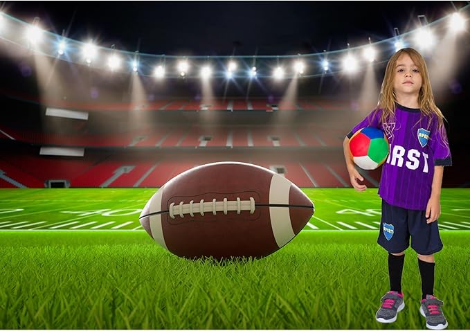 American Football Backdrop Balls on Field in Stadium Photography Background Rugby Sports Soccer Field Backdrop Decor for Boy Birthday Party Cake Table Banner Photo Studio Background Props 20x10ft