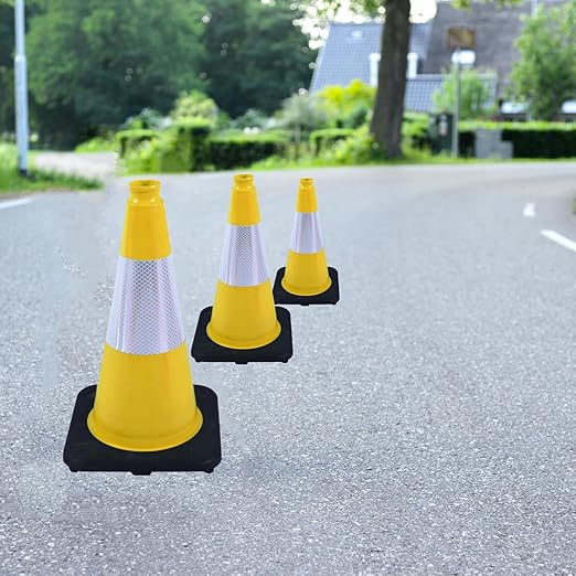 8 Pack 18 Inch Yellow Traffic Cones with Black Base - Durable Markers for Sports Training, Field Boundaries, and Outdoor Activities (8, Yellow, 18 Inch)